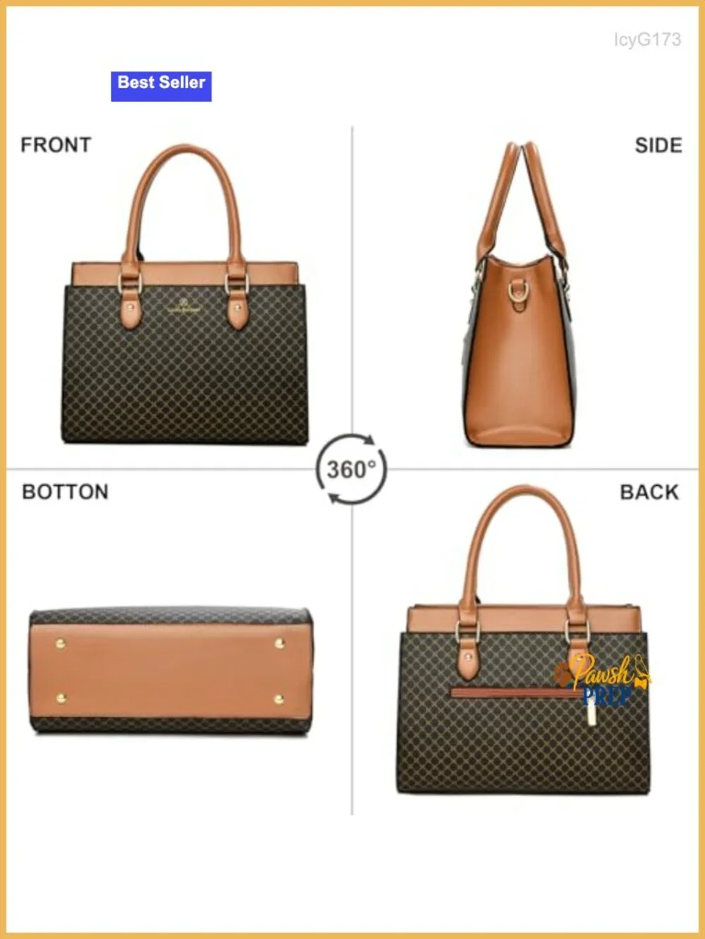 Faux Leather Dual-Tone Satchel Handbag Top Handle Crossbody Purse
